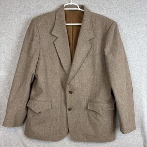Vtg Pioneer Wear Brown Leather Elbows Accented Western 2-Button Blazer Mens 48